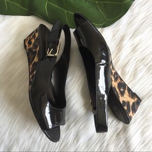 Bandolino Slingback Brown Printed Peep Toe Wedges